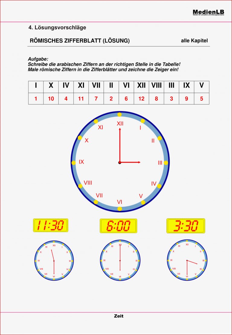 Zeit Uhr & Kalender Arbeitsblätter mit Lösungen