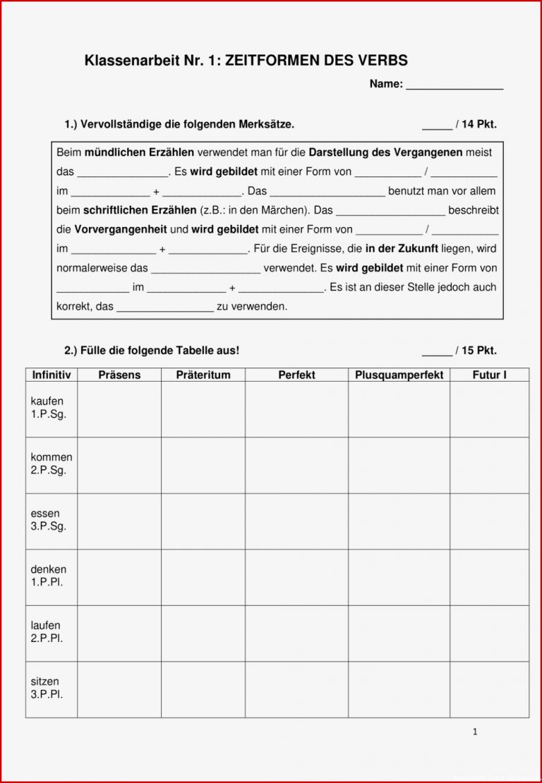 Zeitformen Arbeitsblätter Deutsch 3 Klasse Präsens