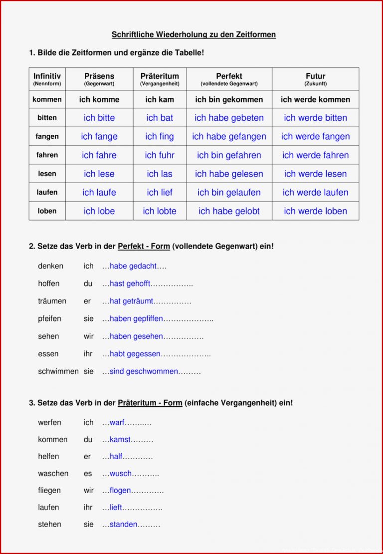 Zeitformen der deutschen Sprache – Unterrichtsmaterial in