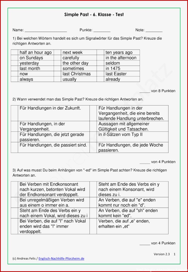 Zeitformen Deutsch übungen 6 Klasse Arbeitsblätter Pdf