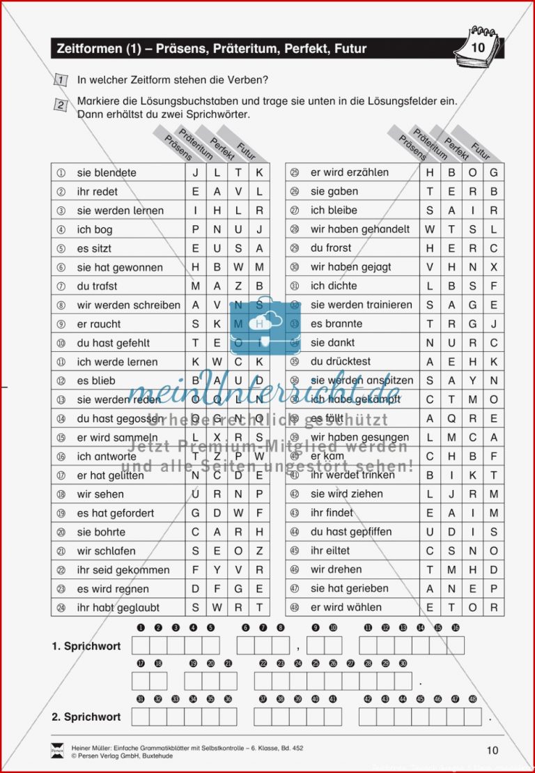 Zeitformen gemischt Übungen und Lösung meinUnterricht