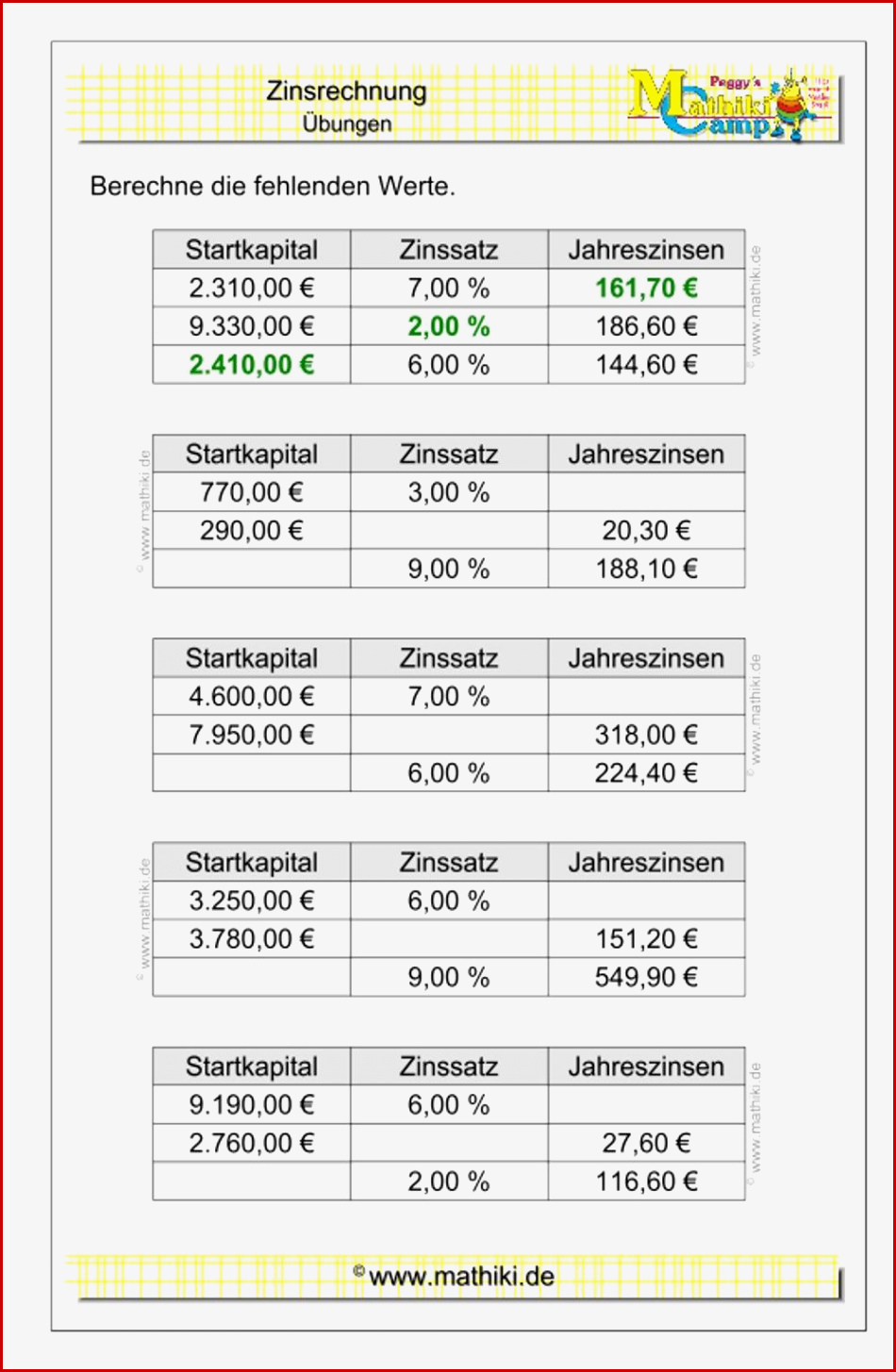 Zinsrechnung Gemischt I Klasse 7 8 Mathiki