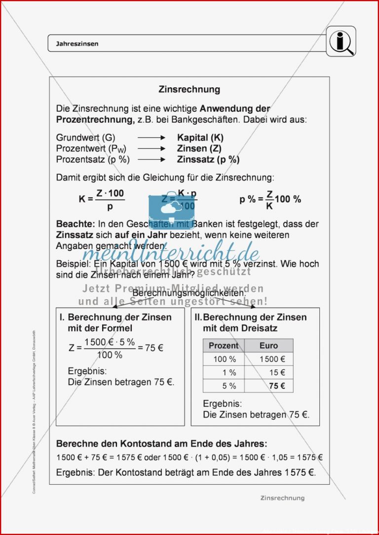 Zinsrechnung Grundlagen der Zinsrechnung Infotext