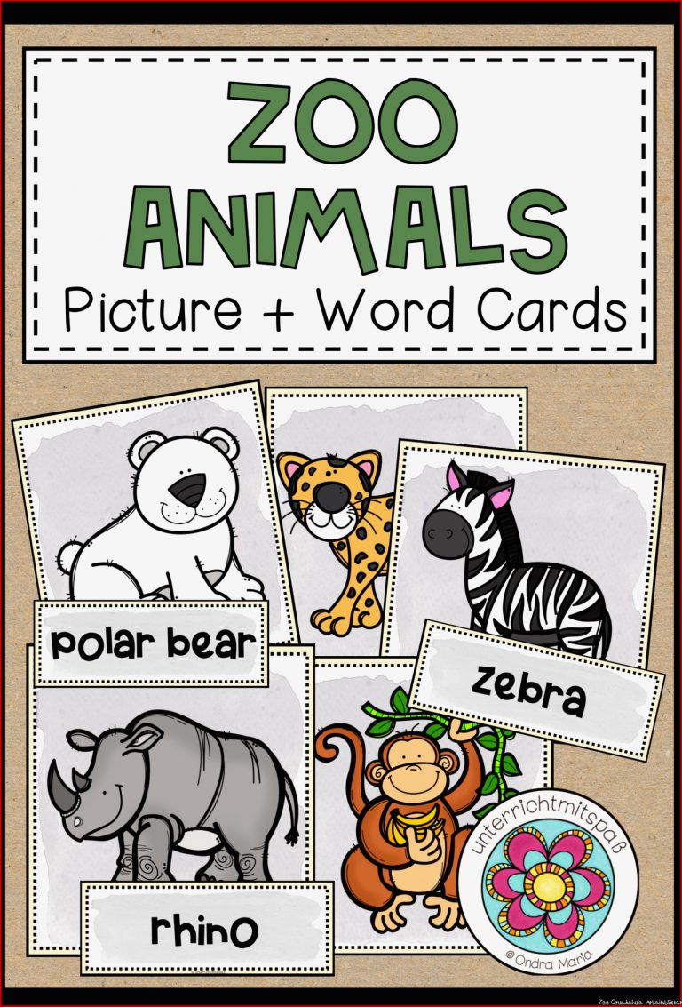 ZOO ANIMALS Picture word cards – Unterrichtsmaterial