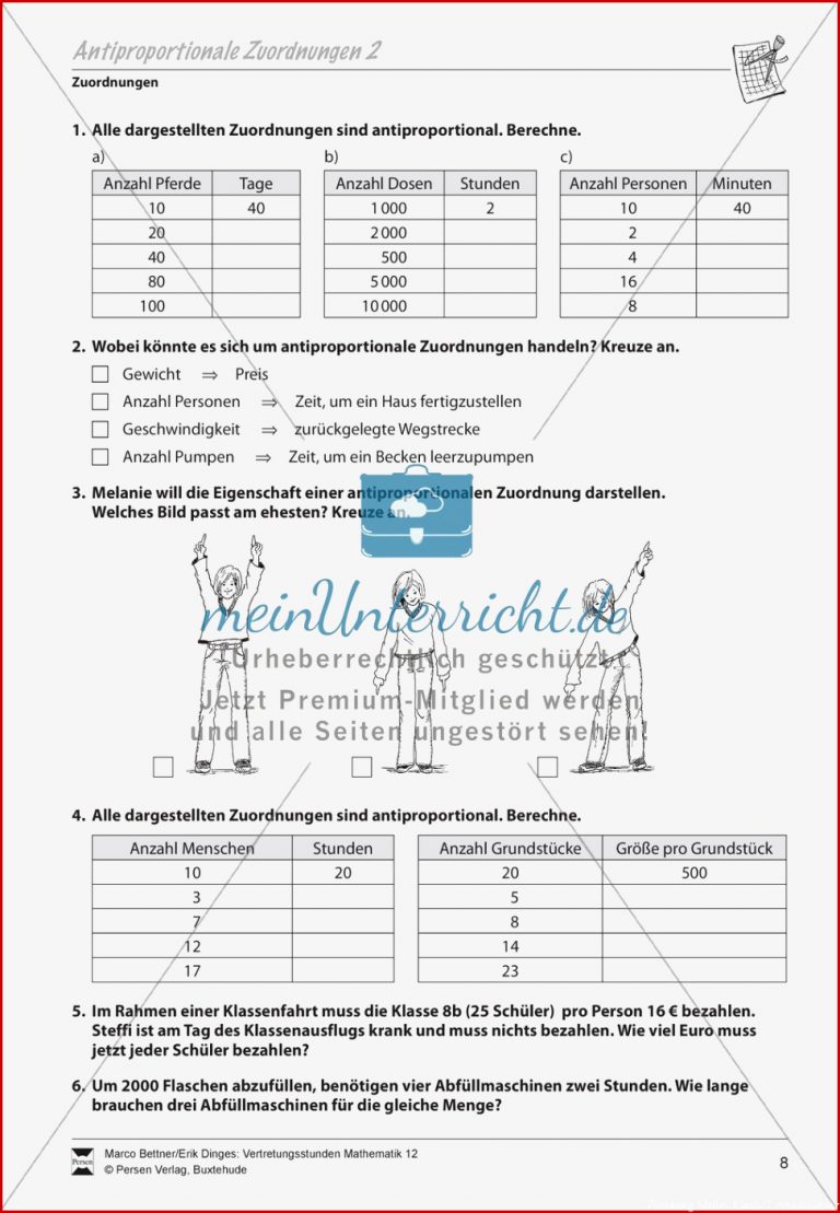 Zuordnungen Aufgaben zu antiproportionalen Zuordnungen