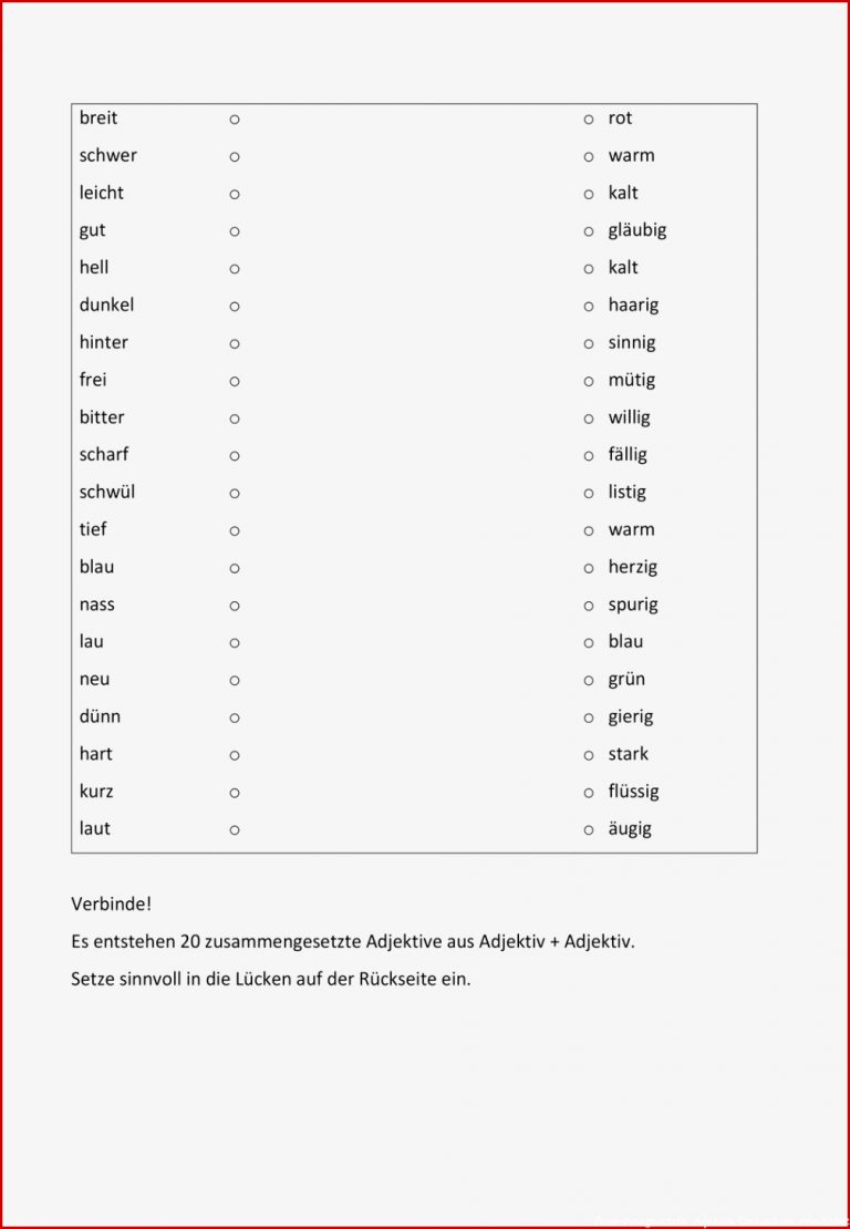 Zusammengesetzte Adjektive – Unterrichtsmaterial im Fach